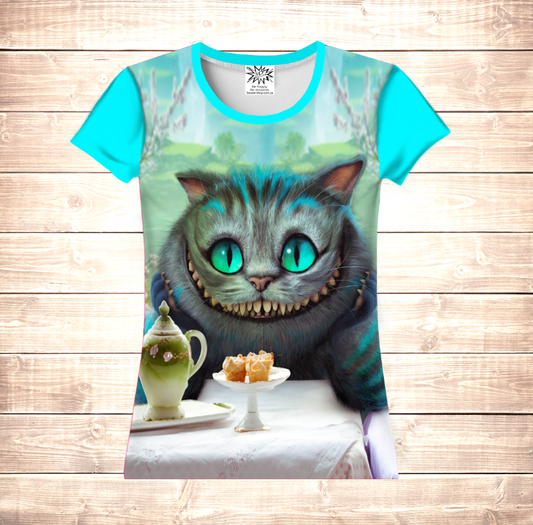 Camiseta 3D All Over Print Gato Cheshire con Té