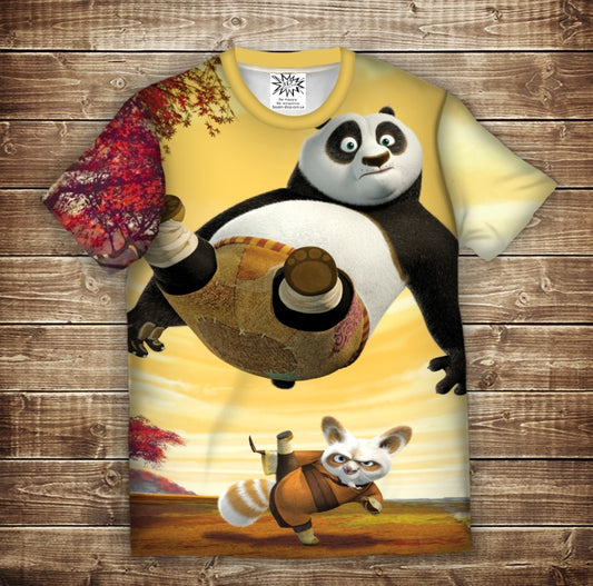 Camiseta 3D All Over Print con temática Panda Kung Fu y Maestro Shifu.