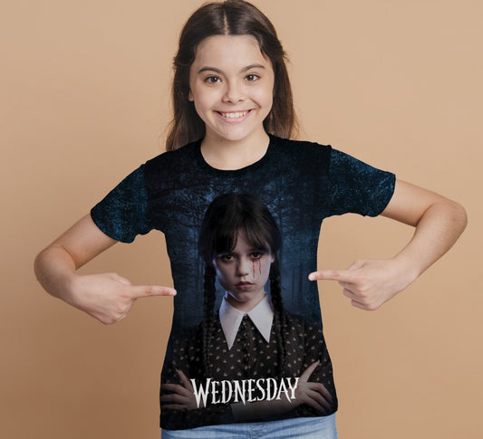 Camiseta 3D All Over Print con el estampado de Wednesday Addams y Enit Wednesday Addams.