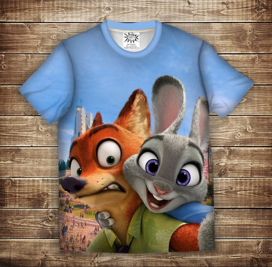 T-shirt 3D All Over Print with a Zootropolis theme. Judy and Nick.