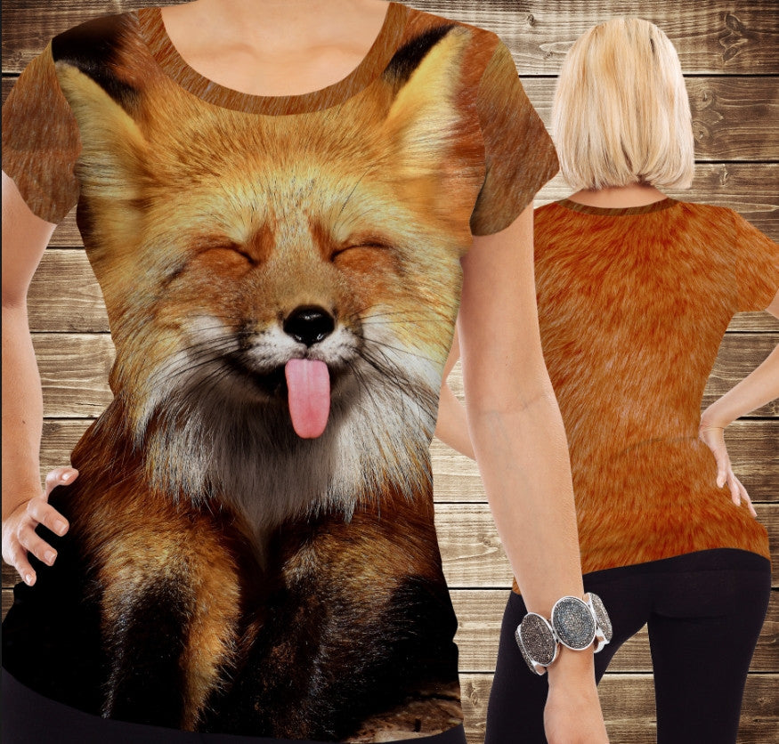 T-shirt 3D All Over Print Funny Fox with Tongue