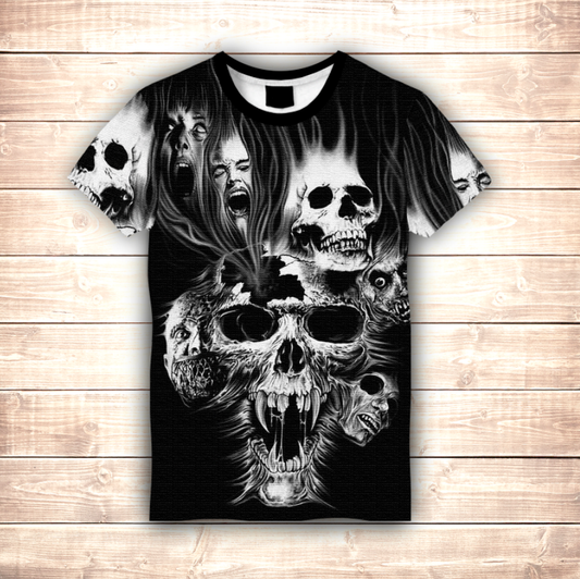 T-shirt 3D All Over Print Helloween Skulls and Spirits