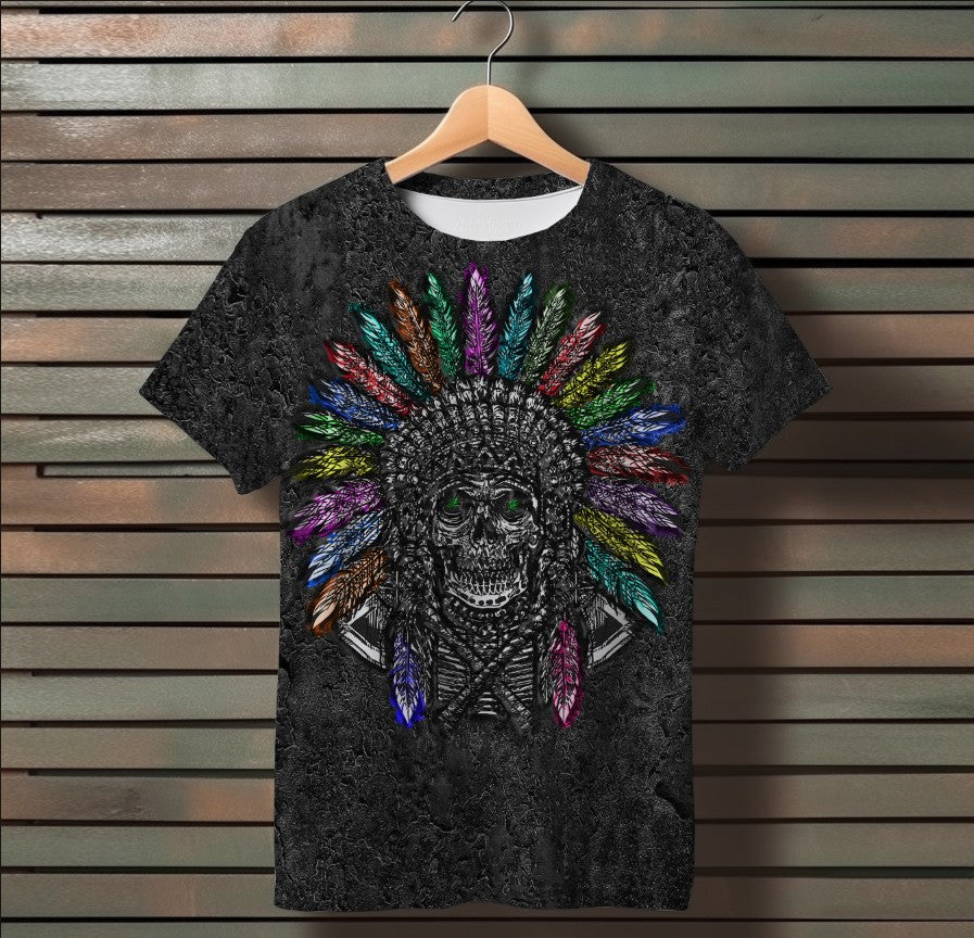 Camiseta con estampado 3D integral con tema indio de calavera