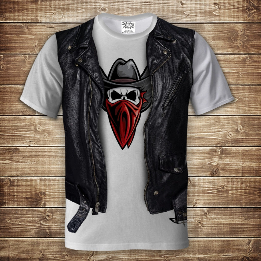 Camiseta 3D All Over Print Camiseta 2 en 1 + Chaleco Cowboy Skull Tallas Adulto y Niño