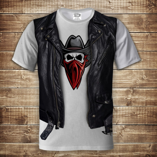 T-shirt 3D All Over Print 2-in-1 T-shirt + Vest Cowboy Skull Adult and Children Sizes