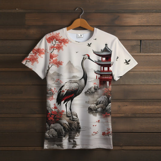 Camiseta con estampado integral 3D con tema de estilo japonés