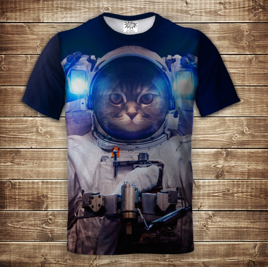 Camiseta con estampado 3D All Over de gato en traje espacial. Gato espacial. Tallas para adultos y niños.