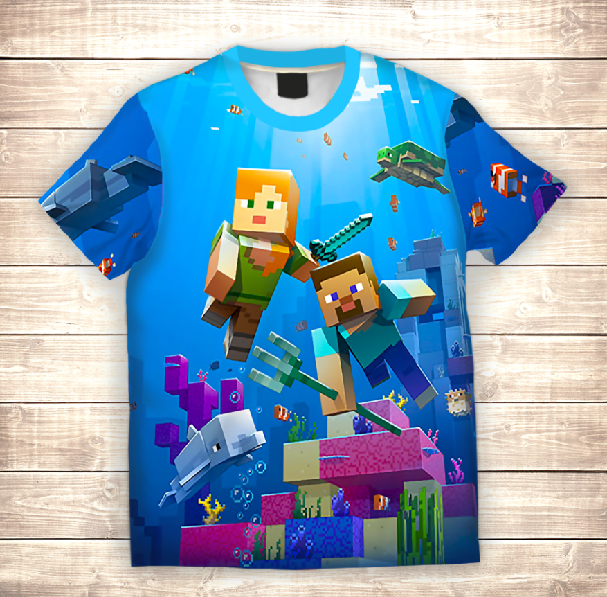 Camiseta 3D All Over Print Minecraft Mundo Submarino 2020