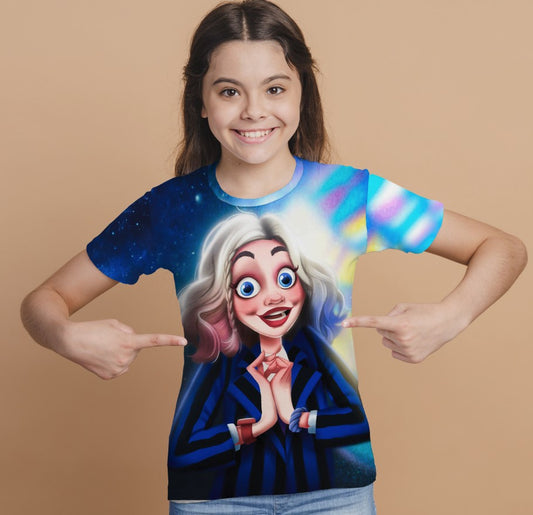 T-shirt 3D All Over Print with the print of Wednesday Addams and Enit Wednesday Addams.