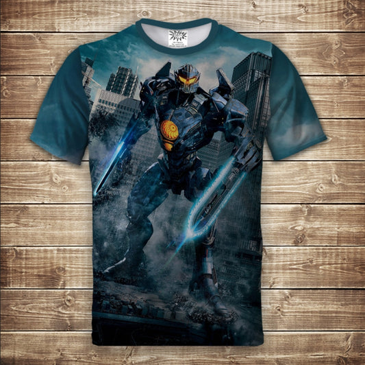 T-shirt 3D All Over Print Pacific Rim - 02. Hunter with swords. Adult and children's sizes.