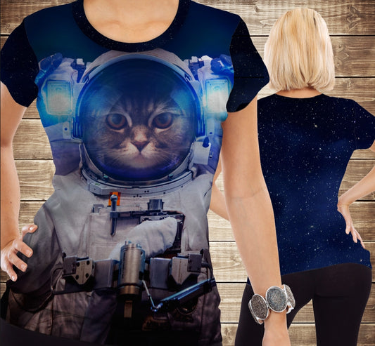 Camiseta con estampado 3D All Over de gato en traje espacial. Gato espacial. Tallas niños y adultos.