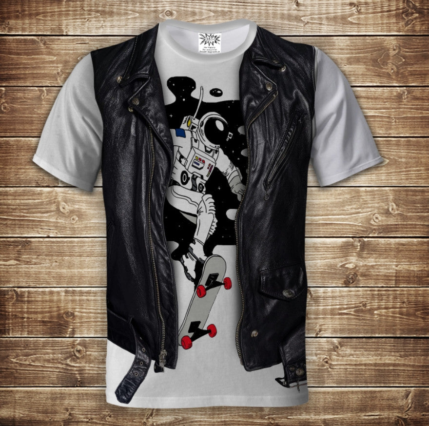 T-shirt 3D All Over Print 2-in-1 shirt + vest. Astronaut on a skateboard. Adult and children's sizes.