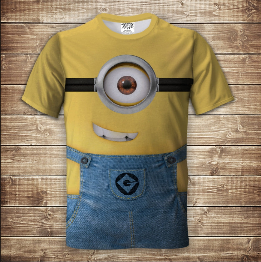 Camiseta 3D All Over Print con tema Minion Stuart para tallas Adulto y Niño.