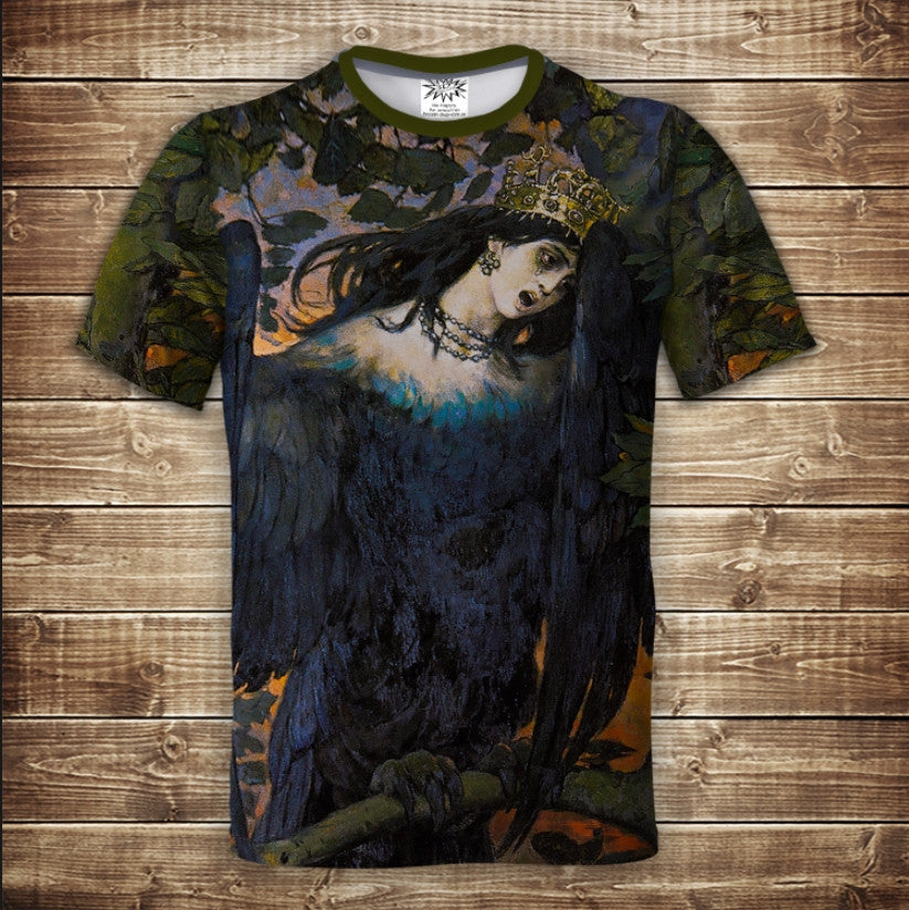 Camiseta 3D All Over Print: El cuadro de Vasnetsov. Criaturas míticas Sirin y Alkonost. Tallas para adultos y niños.