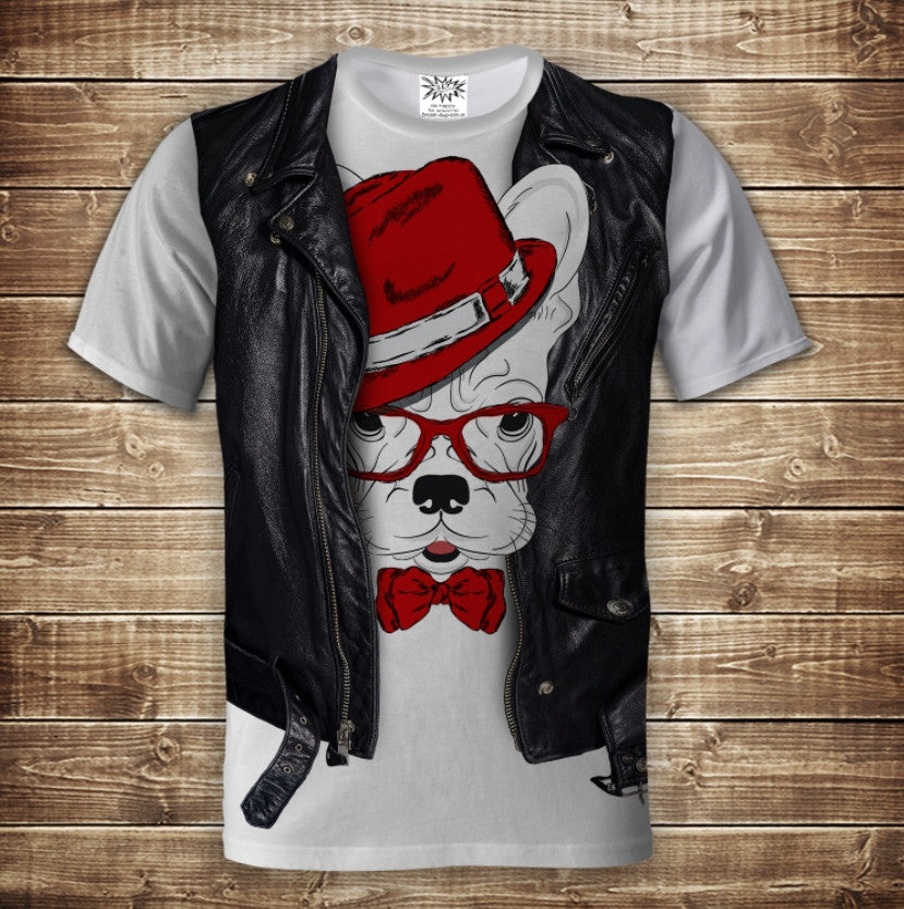 Camiseta 3D All Over Print Camiseta 2 en 1 + chaleco Perro con sombrero rojo Tallas adulto y niño