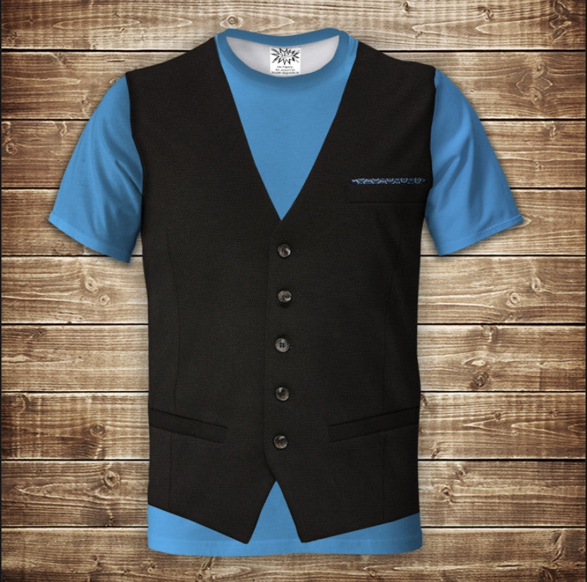 Camiseta 3D All Over Print Camiseta azul con chaleco negro