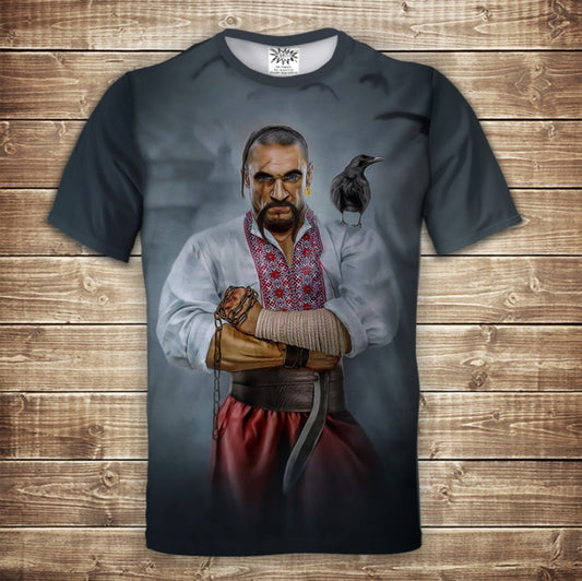 T-shirt 3D All Over Print Cossack and Black Raven. Adult and Children's sizes.