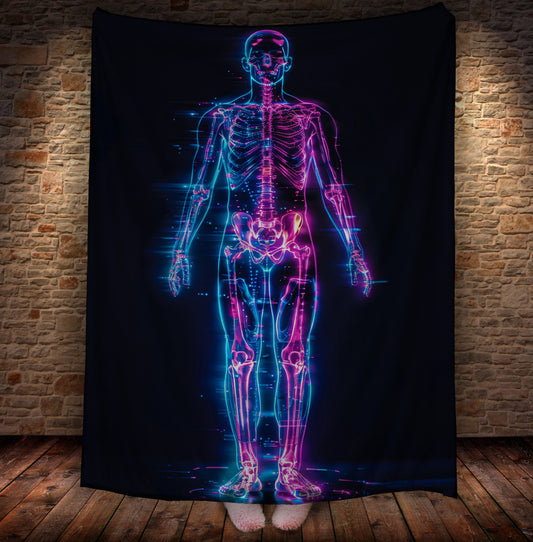 Plaid with print picture Neon skeleton human anatomy