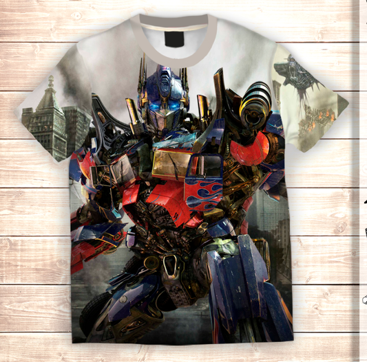 Camiseta 3D All Over Print Transformers Optimus Prime en la ciudad