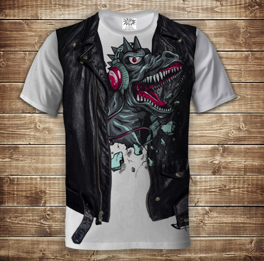 Camiseta 3D All Over Print Camiseta 2 en 1 + Chaleco Dinosaurio Music Lover Tallas Adulto y Niño