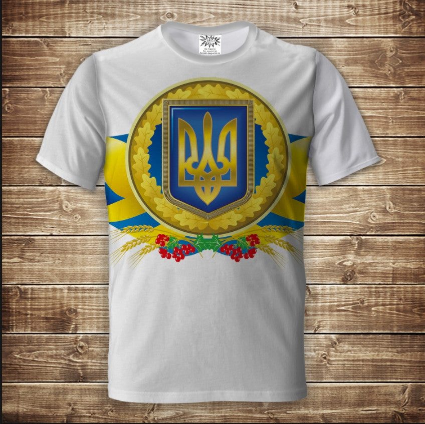 T-shirt 3D All Over Print with Trident Symbols of Ukraine Adult and Children Sizes