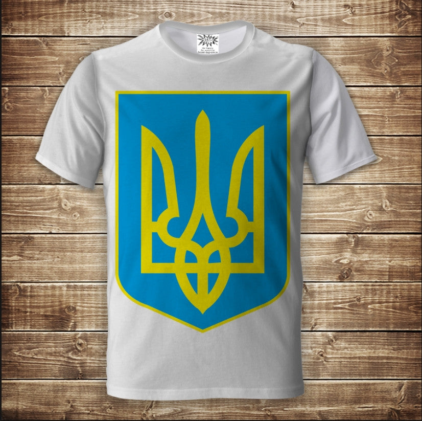 T-shirt 3D All Over Print with the emblem of Ukraine Trident Yellow Blue Adult and Children's Sizes