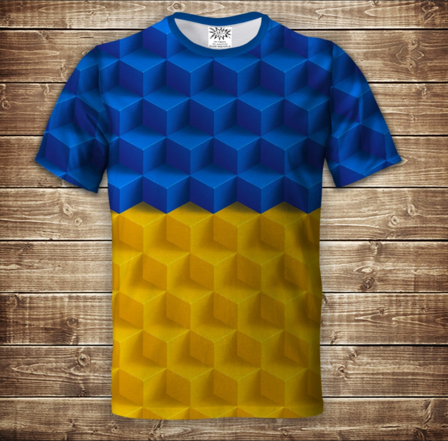 Camiseta 3D All Over Print Bandera de Ucrania Cubos