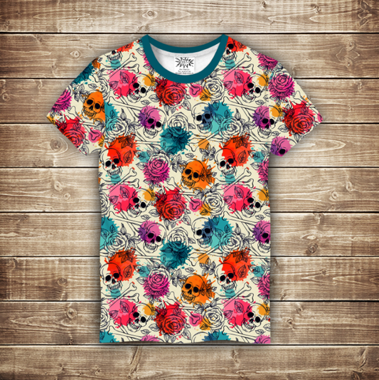 Camiseta 3D All Over Print - Calaveras de colores