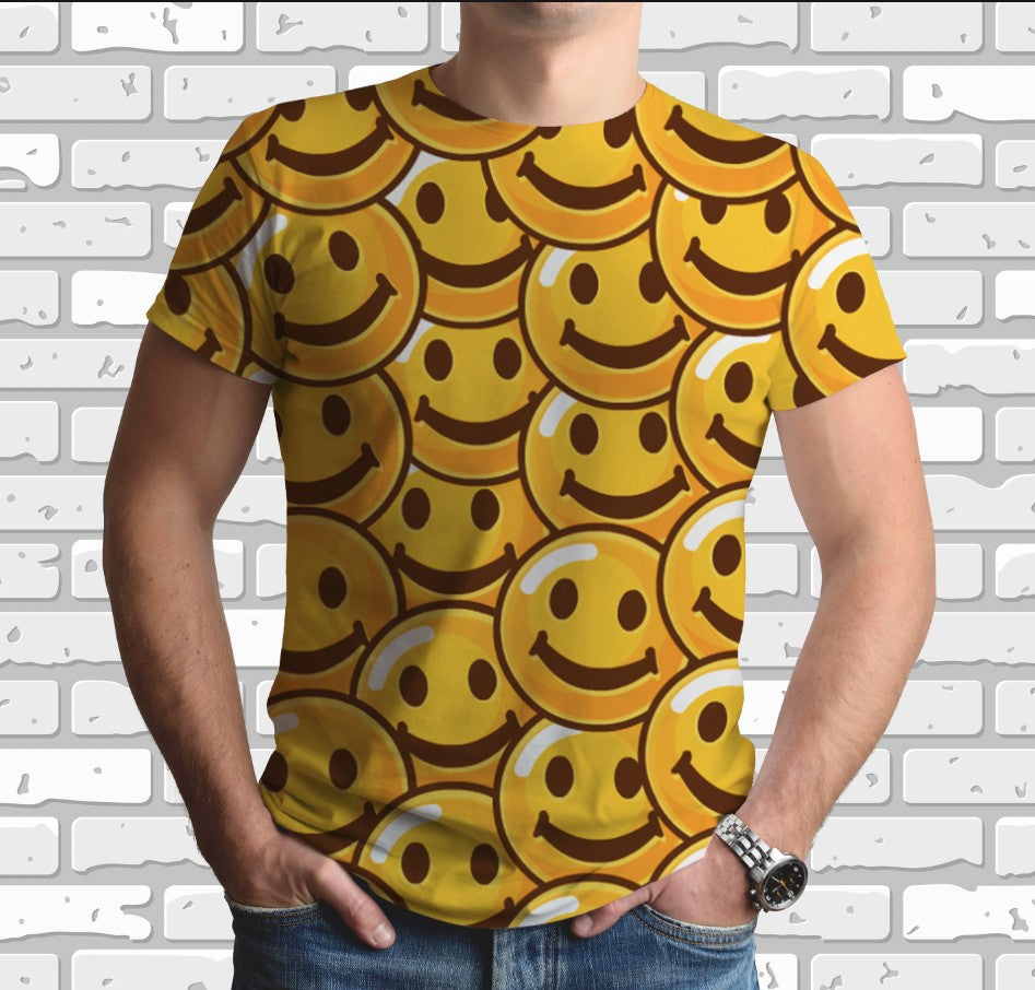 Camiseta con estampado integral en 3D y tema sonriente