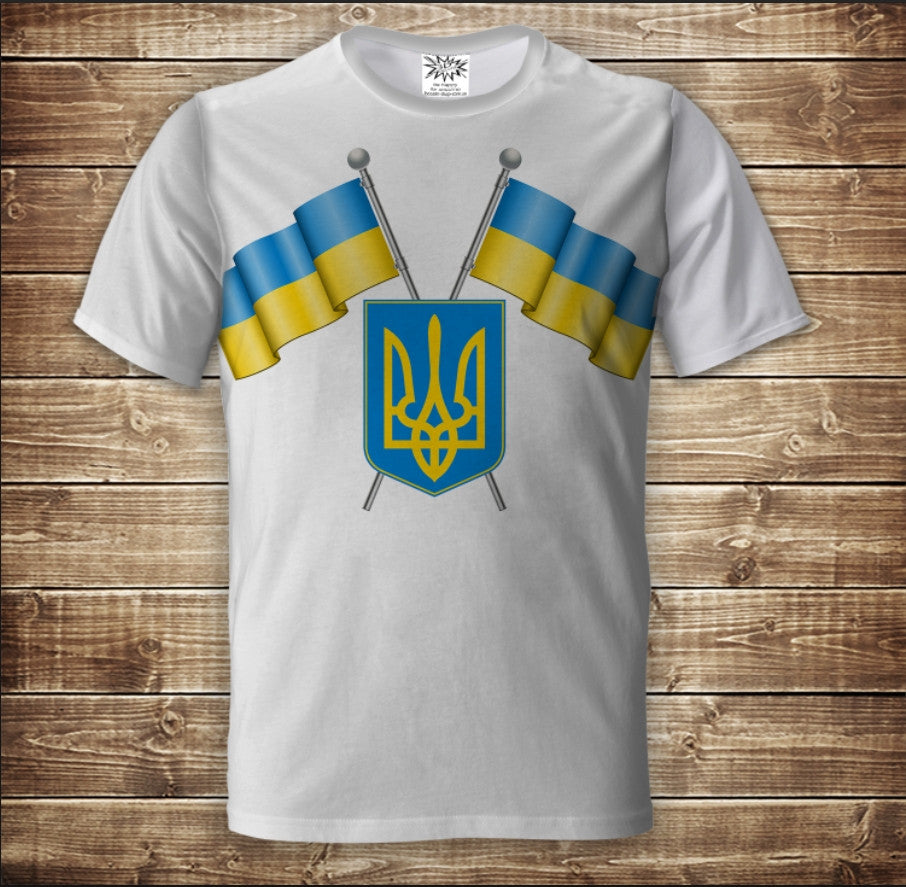 T-shirt 3D All Over Print with the coat of arms and flag of Ukraine Adult and children sizes