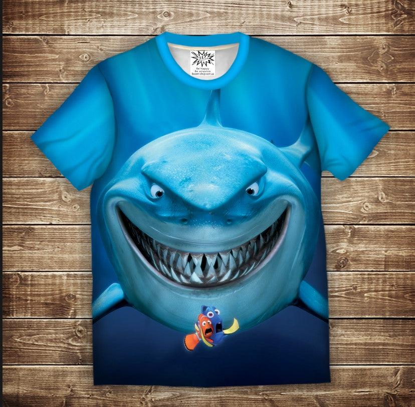 Camiseta 3D All Over Print En busca de Nemo. tiburón bruce