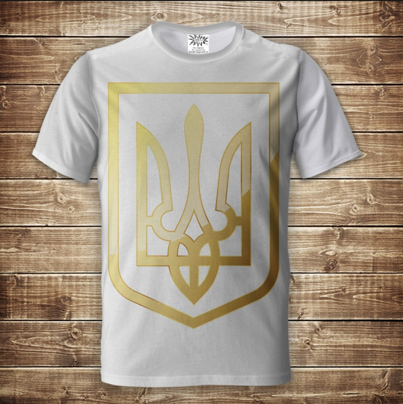 Camiseta 3D All Over Print con Emblema Tridente Dorado de Ucrania Tallas Adulto y Niño