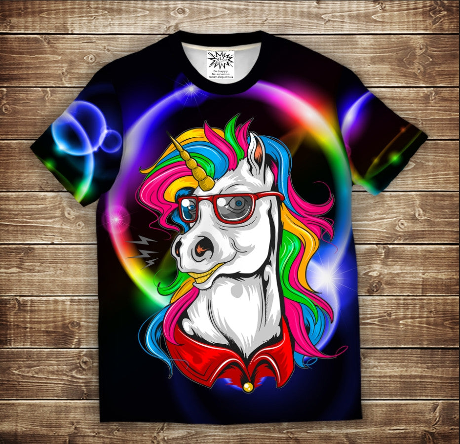 Camiseta 3D All Over Print Unicornio con Gafas