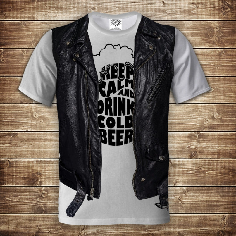 Camiseta 3D All Over Print Camiseta 2 en 1 + chaleco Mantenga la calma, bebe cerveza Tallas adulto y niño