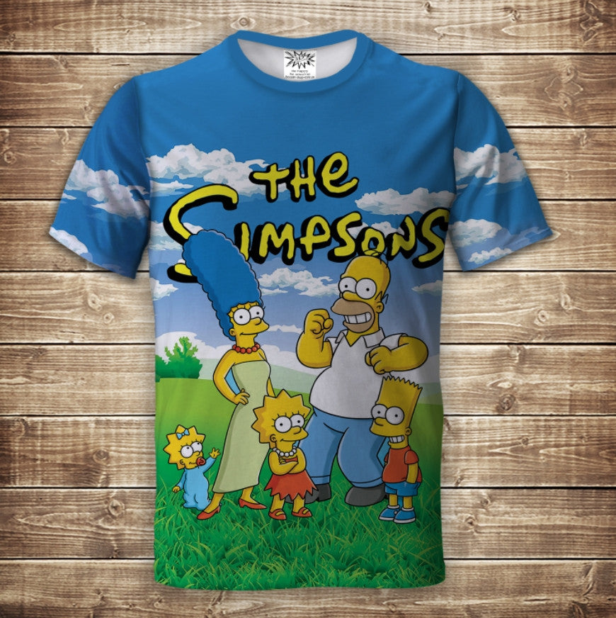 Camiseta 3D All Over Print con la temática de La Familia Simpson. Tallas para adultos y niños.