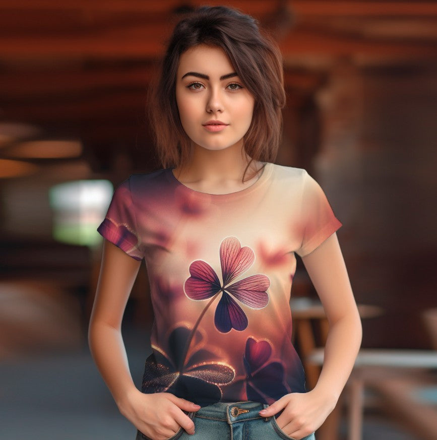 Camiseta 3D All Over Print con temática de Trébol de cuatro hojas.