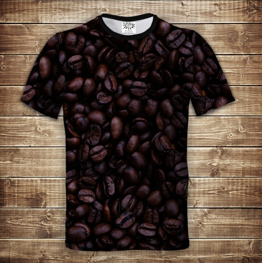 Camiseta con estampado integral 3D con motivo de granos de café