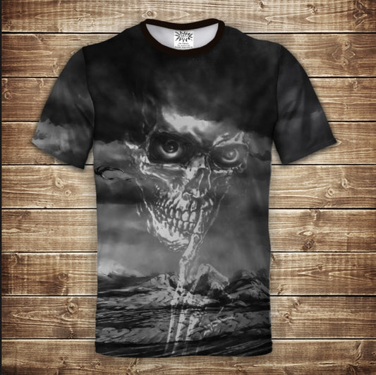 T-shirt 3D All Over Print: Phantom Sculls in grey. Adult and Kids sizes.