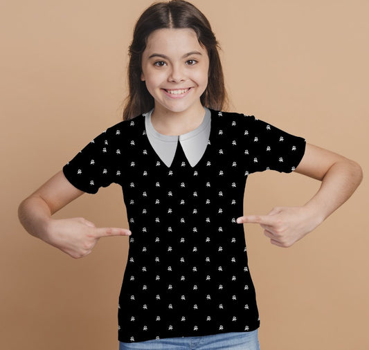 T-shirt 3D All Over Print with the print of Wednesday Addams and Enit Wednesday Addams.