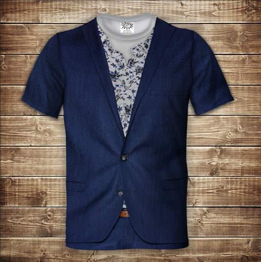 Camiseta 3D All Over Print Traje Azul con Camisa