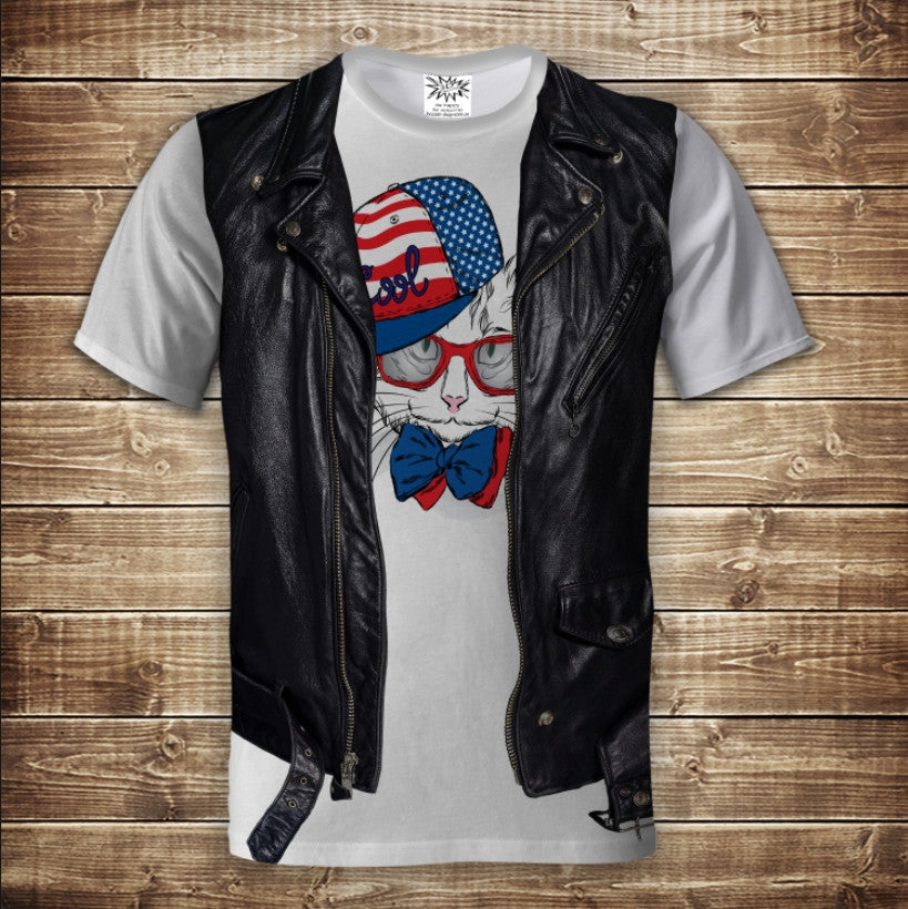 Camiseta 3D All Over Print Camiseta 2 en 1 + Chaleco Cat Rapper America Tallas Adulto y Niño