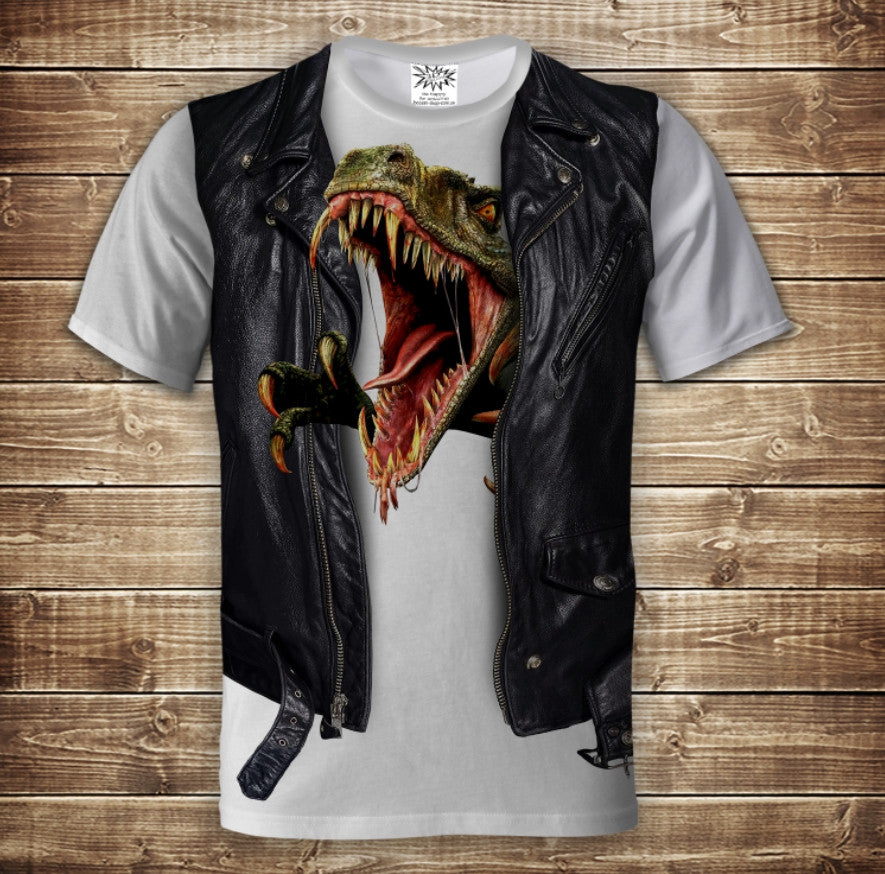 Camiseta 3D All Over Print Camiseta 2 en 1 + Chaleco Dinosaurio Tallas Adulto y Niño