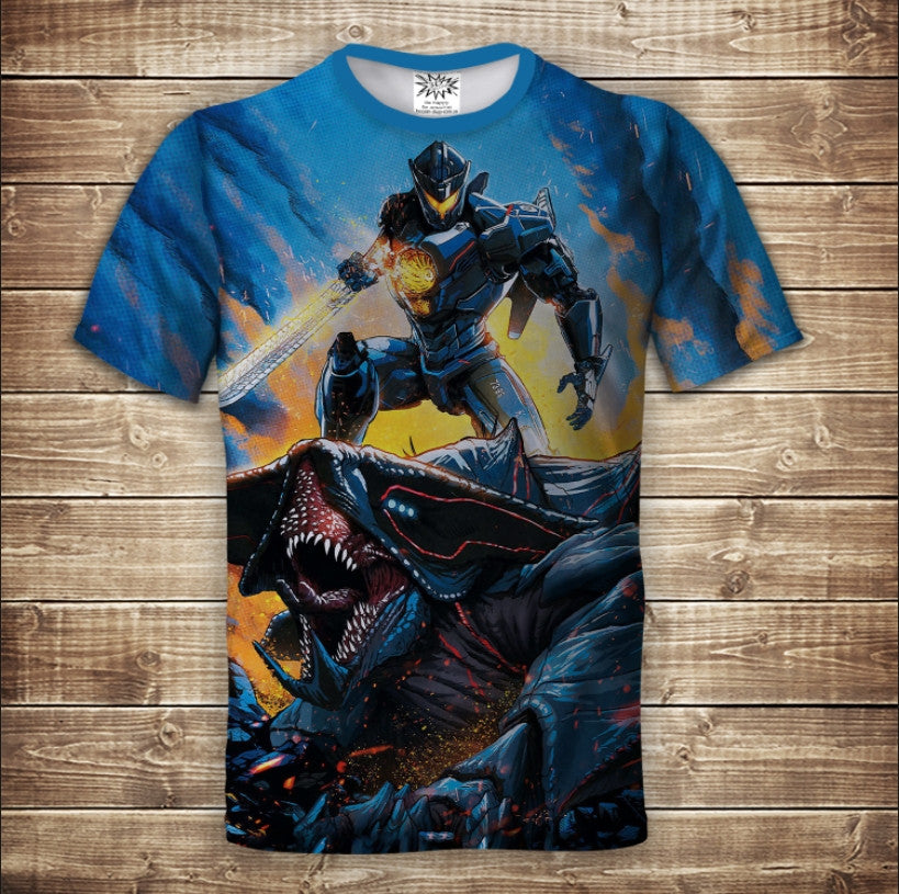 T-shirt 3D All Over Print Pacific Rim Jaeger vs Kaiju. Adult and Kids sizes.