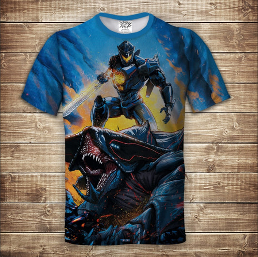 Camiseta 3D All Over Print Pacific Rim Jaeger vs Kaiju. Tallas para adultos y niños.