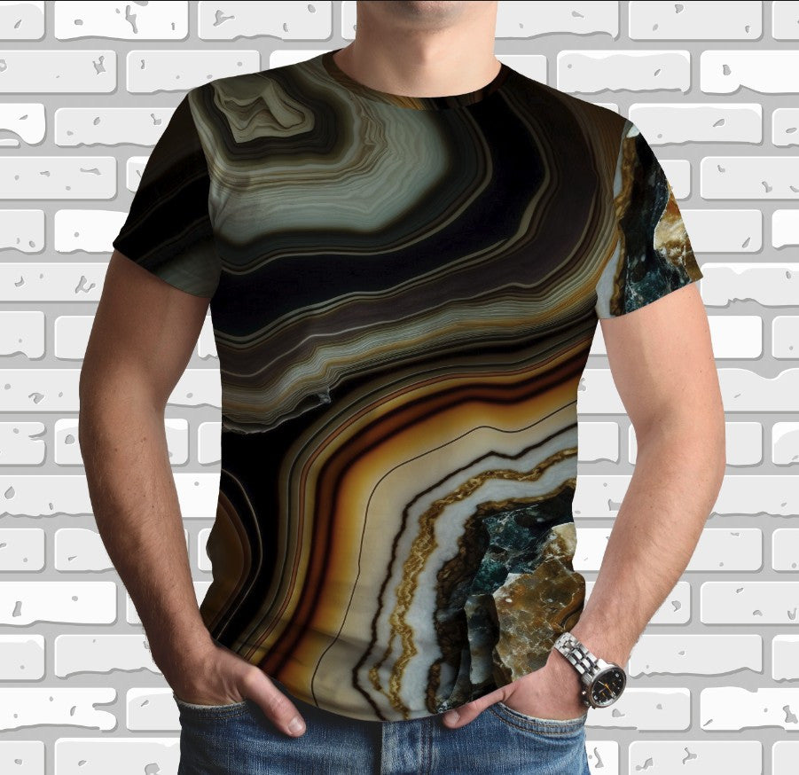 Camiseta con estampado integral 3D con fondo de mármol y tema Onyx