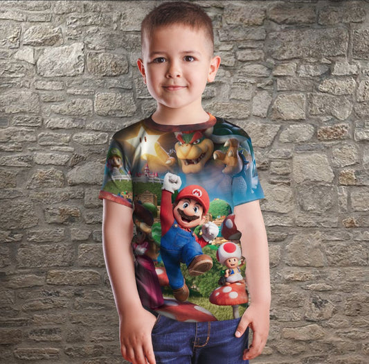 T-shirt 3D All Over Print with Super Mario theme for adults and children sizes.