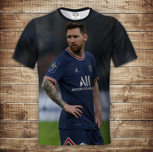 Camiseta 3D All Over Print con temática futbolística de Messi.