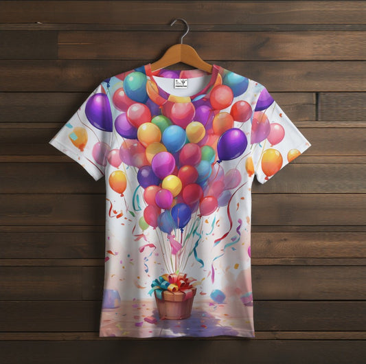 Camiseta con estampado 3D integral con tema de globos aerostáticos