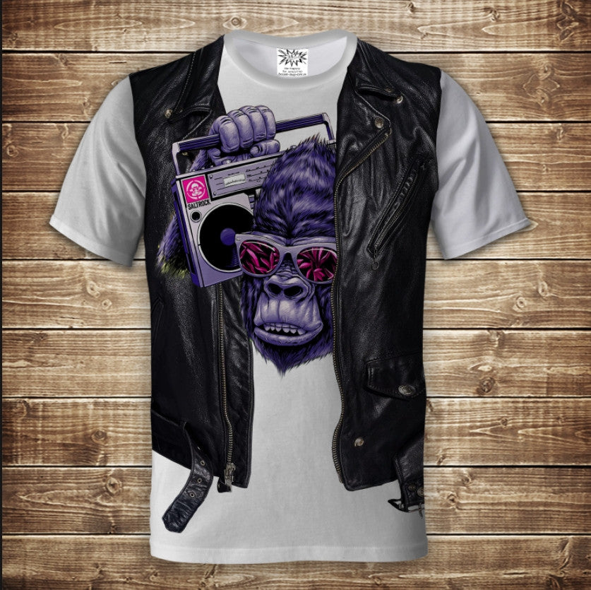 T-shirt 3D All Over Print 2-in-1 T-shirt + Vest Gorilla with Boombox Adult and Kids Sizes