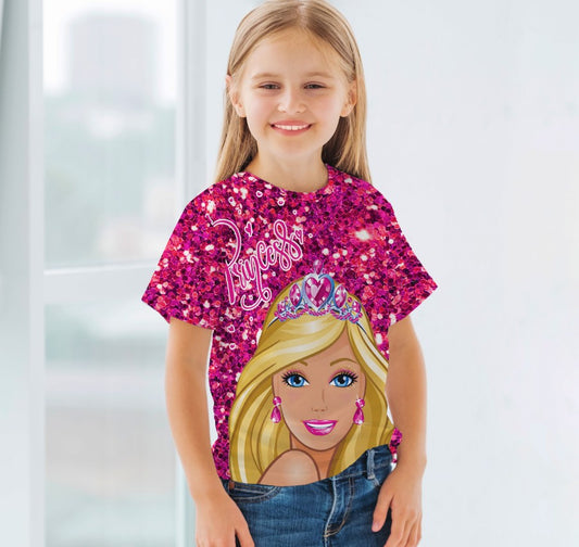 Camiseta 3D All Over Print con temática Barbie Princesa.